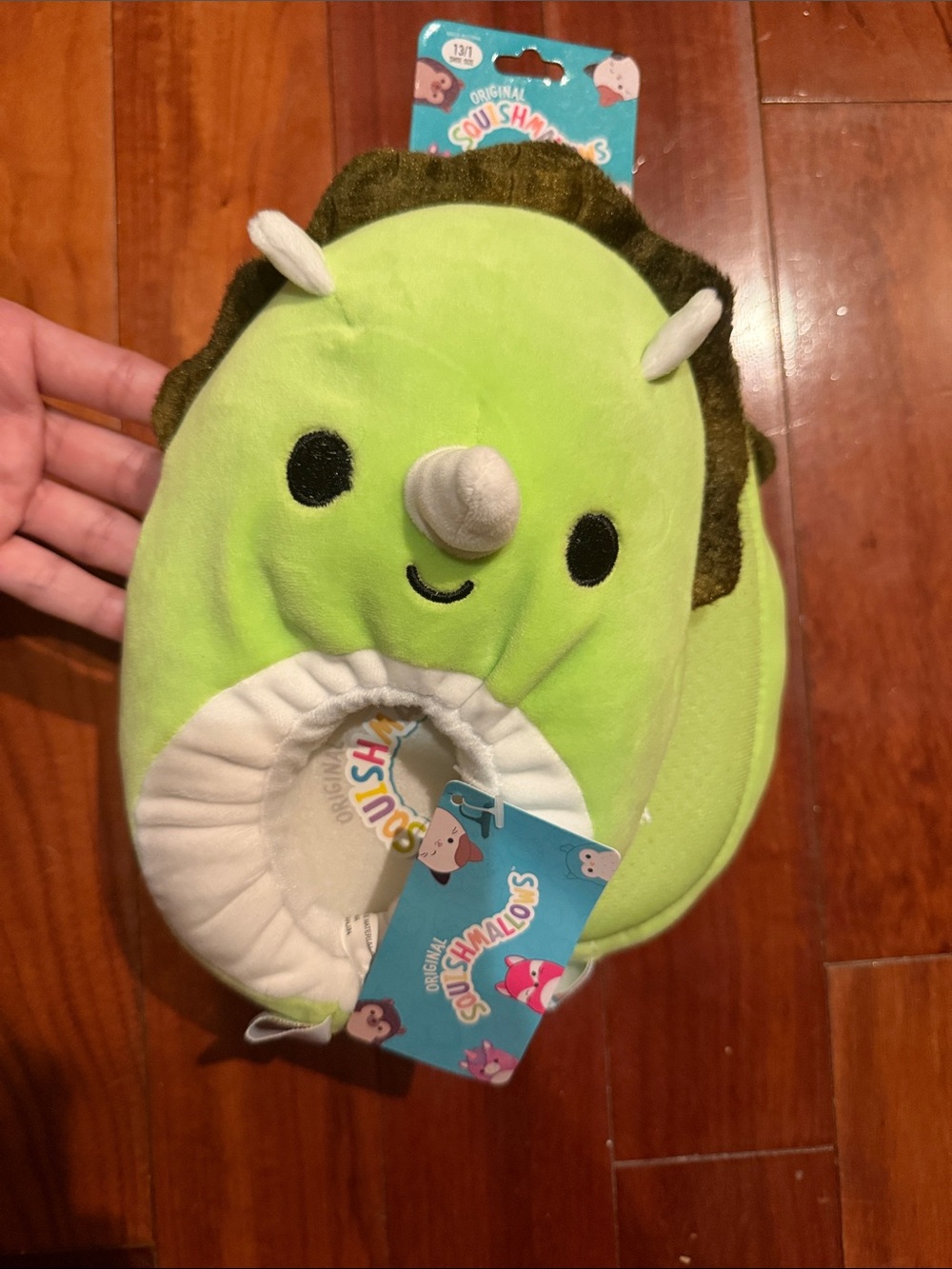 Squishmallows Lime Green Dino Dinosaur Plush Slippers size 13/1